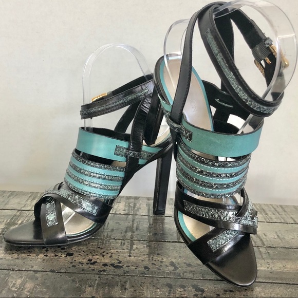 JASON WU PYTHON Snakeskin-Trimmed HEEL Sandals - Picture 3 of 13